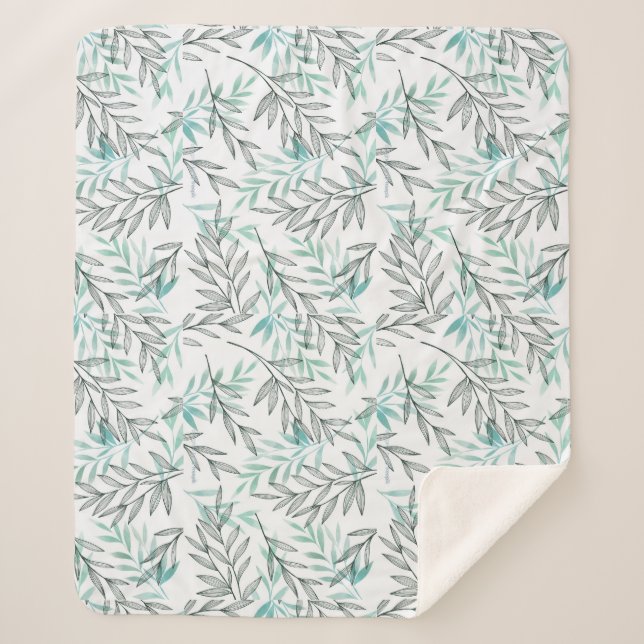 Botanische Blätter in grünen Blattfarben Sherpadecke (Vorderseite)