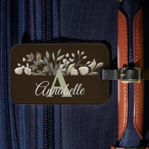 Botanische Blätter mit Schokolade Mit Monogramm Ge Gepäckanhänger