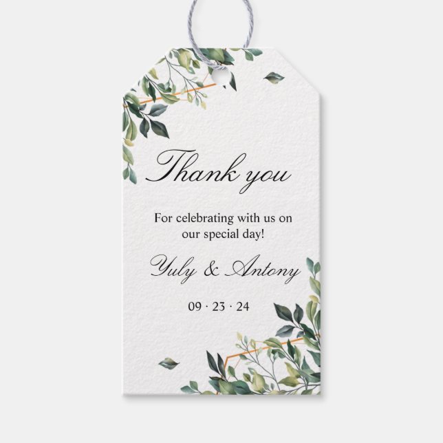 Botanische Blätter, Moderne Dankeschön für Hochzei Geschenkanhänger (Vorderseite)