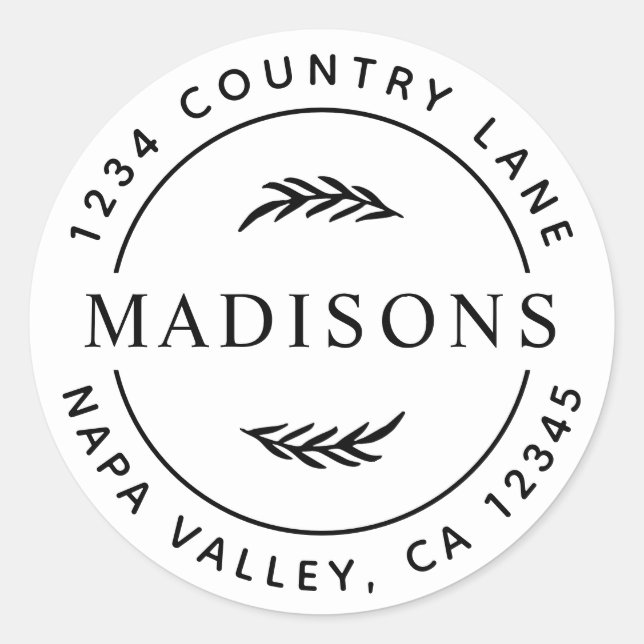 Botanische Blätter Moderne Rücksendeadresse Runder Aufkleber (Vorderseite)