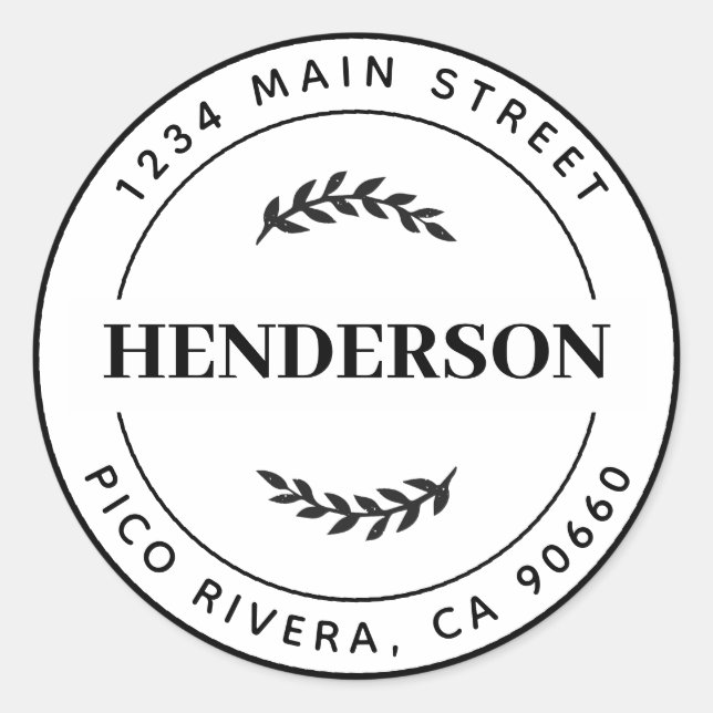 Botanische Blätter Moderne Rücksendeadresse Runder Aufkleber (Vorderseite)