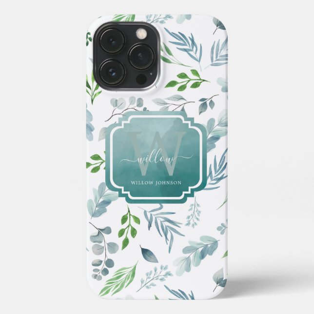 Botanische Blätter Monogramm für elegante Wasserfa iPhone Hülle (Rückseite)