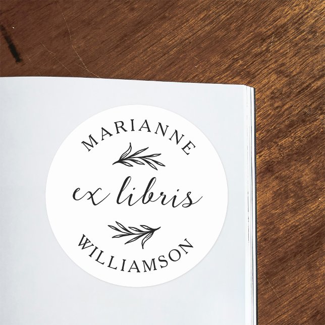 Botanische Blätter Runder Name Ex Libris Buchzeich Runder Aufkleber (Von Creator hochgeladen)