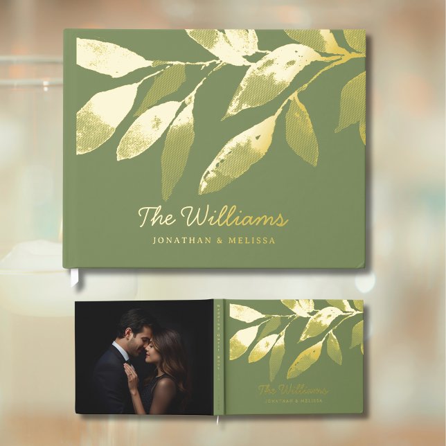 Botanische Blätter Sage Green Foil Guest Book Foto Gästebuch (Von Creator hochgeladen)
