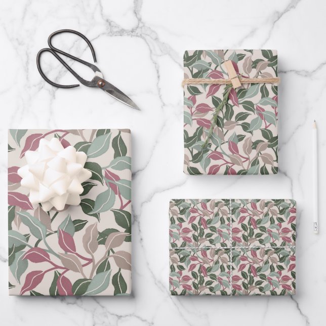 Botanische Blätter Salbeigrün Staubrosa Floral (Vorderseite)