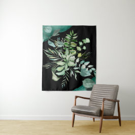 Botanische Blätter und Blume für grünes Wasser Wandteppich