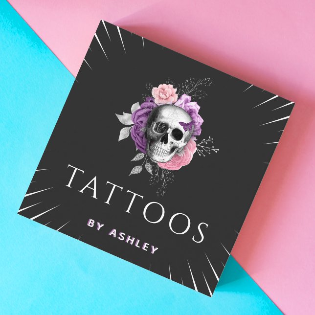 Botanische Blätter von Tattoo Artist Hübsch Bläser Quadratische Visitenkarte (Von Creator hochgeladen)