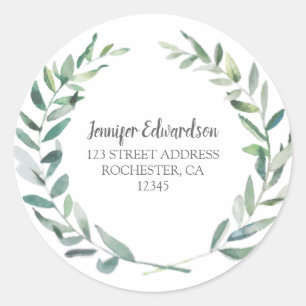 Botanische Blätter Wasserfarbe Rücksendeadresse Si Runder Aufkleber