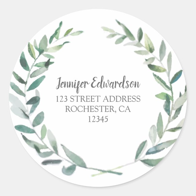 Botanische Blätter Wasserfarbe Rücksendeadresse Si Runder Aufkleber (Vorderseite)