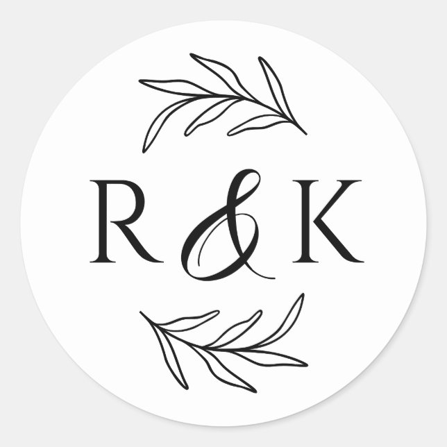 Botanische Blätter Wreath Ampersand und Initialen  Runder Aufkleber (Vorderseite)