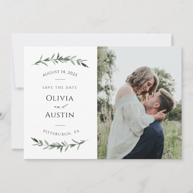 Botanische Blattgrüne Save the Date (Vorderseite)