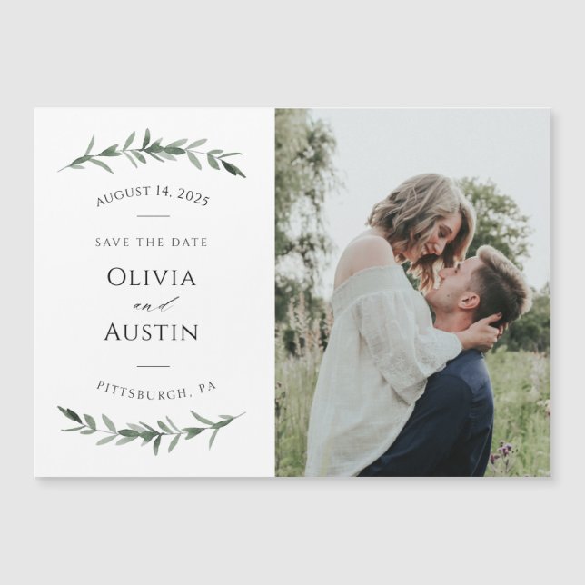 Botanische Blattgrüne Save the Date Magnetkarte (Vorderseite)