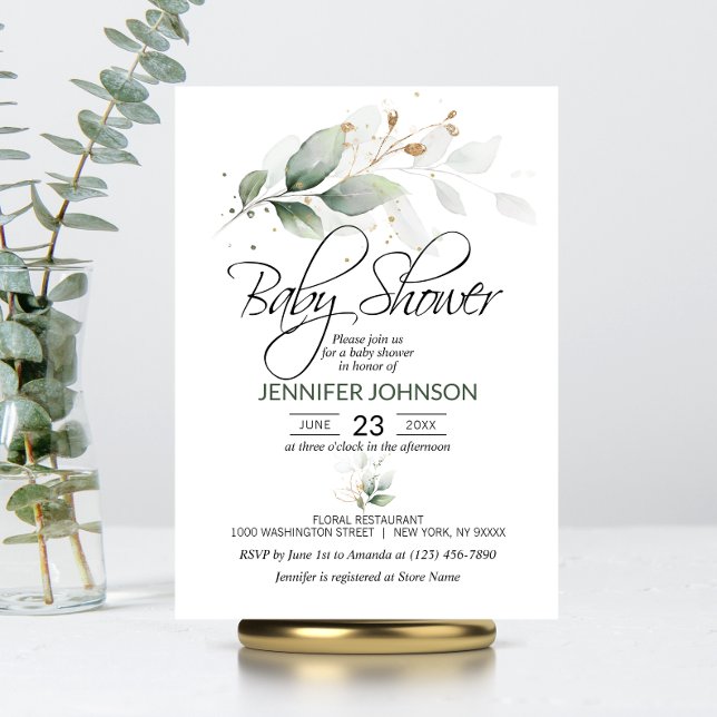 Botanische Blattpflanze Babydusche Einladung (Watercolor Botanical Foliage Greenery Baby Shower Invitation)