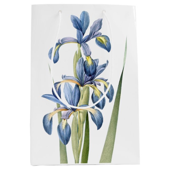 Botanische blaue Iris-Blumen BlumenRedoute Tasche Mittlere Geschenktüte (Vorderseite)