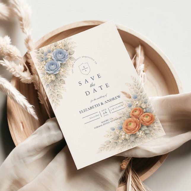 Botanische Blaue Rosen Hochzeit Save The Date (Von Creator hochgeladen)