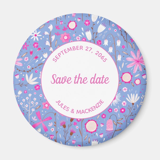 Botanische Blaue Wildblume Save the Date Magnet (Vorne)