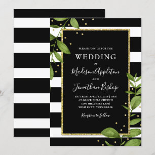 Botanische Bling Hochzeits-Schwarzweiss-Einladung Einladung