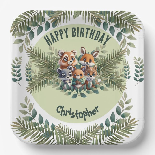 Botanische Bliss: Eleganter Blumengeburtstag Pappteller (Vorderseite)