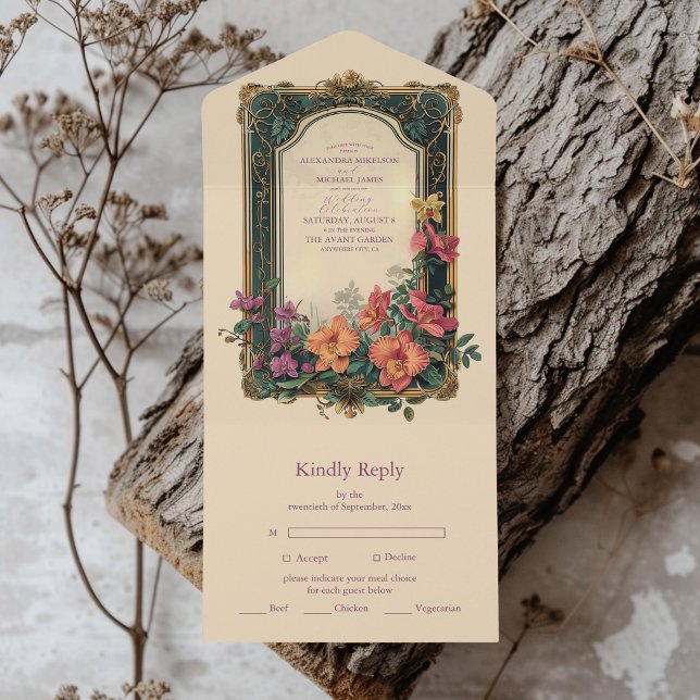 Botanische Bliss Wildblumen Jugendstil-Hochzeit All In One Einladung (Von Creator hochgeladen)