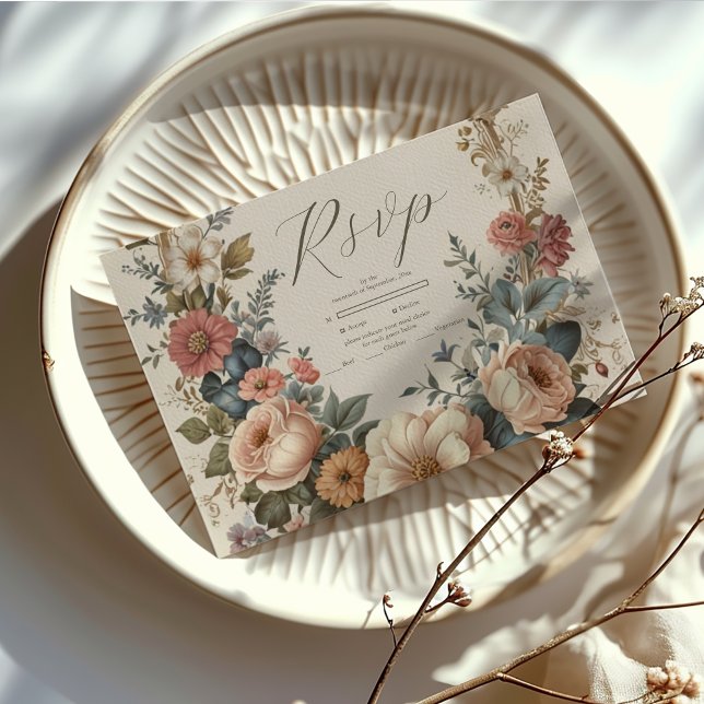 Botanische Bliss Wildblumen Jugendstil-Hochzeit RSVP Karte (Von Creator hochgeladen)