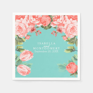 Botanische Blume Aquamarin und Korallen Serviette