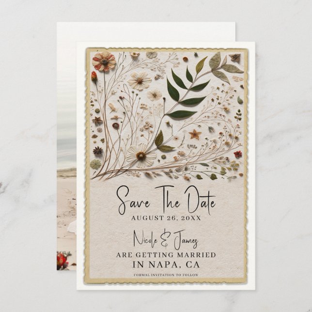 Botanische Blume & Blätter Hochzeit der Natur Einladung (Vorne/Hinten)