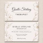 Botanische Blume Blush Black Elegant Visitenkarte<br><div class="desc">Ein elegantes Visitenkartendesign, das auf Therapeuten und Berater zugeschnitten ist. Mit einem weichen Hintergrund mit zarter botanischer Linienkunst verbindet dieses Layout eine fett schwarze Schrifttyp-Schrift mit einem beruflichen Text für ein ruhiges, leicht zugängliches und raffiniertes Aussehen. Ideal für Therapeuten, Berater, Wellness-Trainer und Psychologen, die eine berufliche und zugleich einladende Markenidentität...</div>