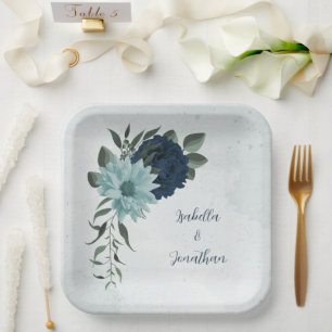 Botanische Blume der blauen Marine Pappteller