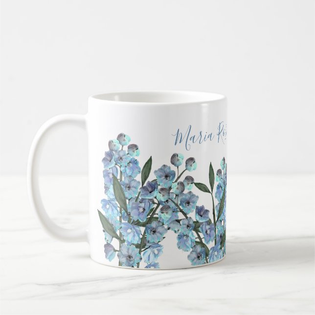 Botanische Blume des Blauen Delphinus Kaffeetasse (Links)