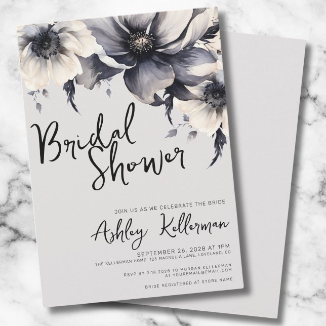 Botanische Blume Elegantes Boho Brautparty Einladung (Gray Simple Elegant Floral Bridal Shower Invitation)