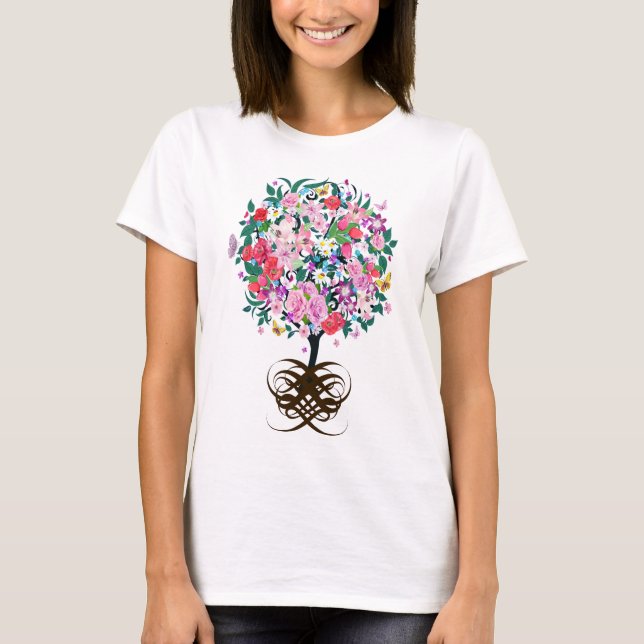 Botanische Blume Herz Form Wirbel T-Shirt (Vorderseite)