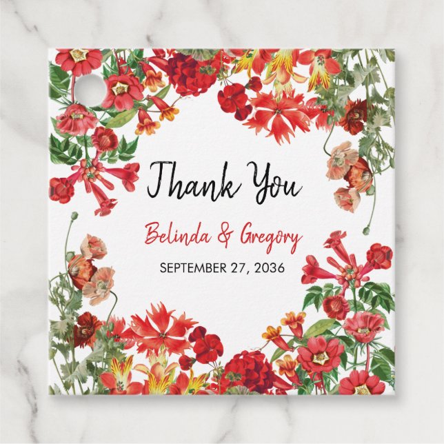 Botanische Blume Hochzeit im Roten Blumengarten Geschenkanhänger (Vorderseite)