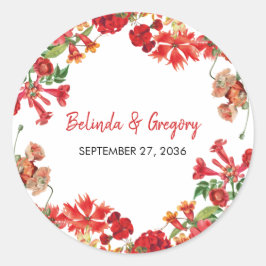 Botanische Blume Hochzeit im Roten Blumengarten Runder Aufkleber