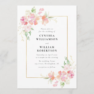 botanische Blume in Gold und Rosa Einladung