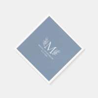 Botanische Blume in weißer Monogramm auf blau-grau