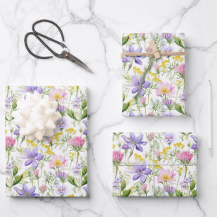 Botanische Blume lila und rosa Geschenkpapier Set