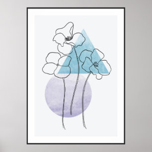 Botanische Blume Linienkunst mit Dreieck und Kreis Poster