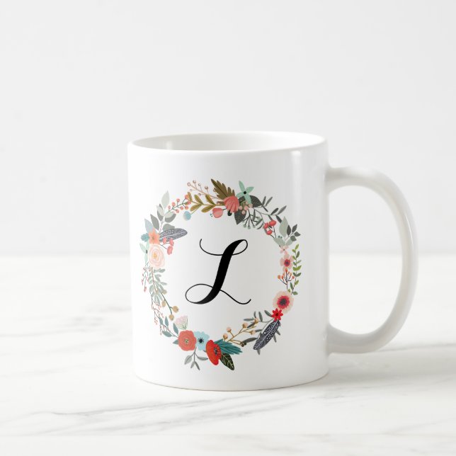 Botanische Blume Monogramm Tasse (Rechts)