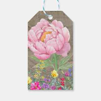 Botanische Blume, Rosa Rose, Vintage Zeitungen Geschenkanhänger