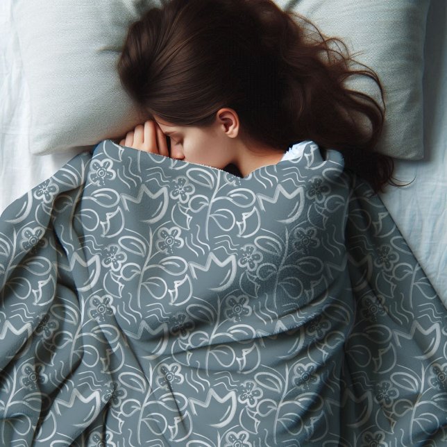 Botanische Blume Schwarz-Weiß-Muster Fleecedecke (Von Creator hochgeladen)