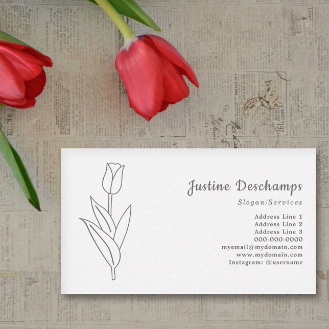Botanische Blume Tulip Line Visitenkarte (Botanical Tulip Line Art Business Card)