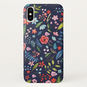 Botanische Blume und Blätter Farbiges Muster iPhone X Hülle