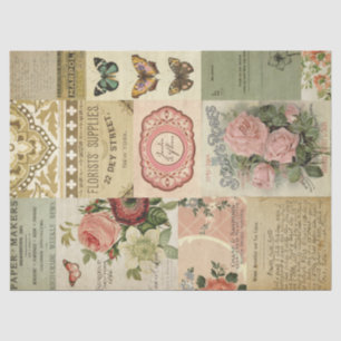 Botanische Blume und Vintage Ephemera Decoupage Seidenpapier