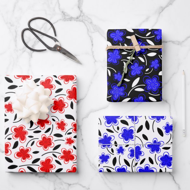 Botanische Blume Wrapp Geschenkpapier Set (Vorderseite)
