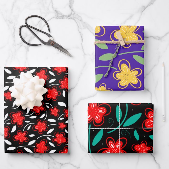 Botanische Blume Wrappi Geschenkpapier Set (Vorderseite)