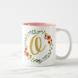 Botanische Blume Wreath Gold Monogram Initial O Zweifarbige Tasse