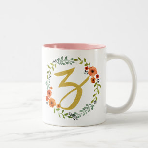 Botanische Blume Wreath Gold Monogram Initial Z Zweifarbige Tasse