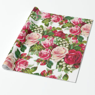 Botanische Blumen der Vintagen roten Geschenkpapier