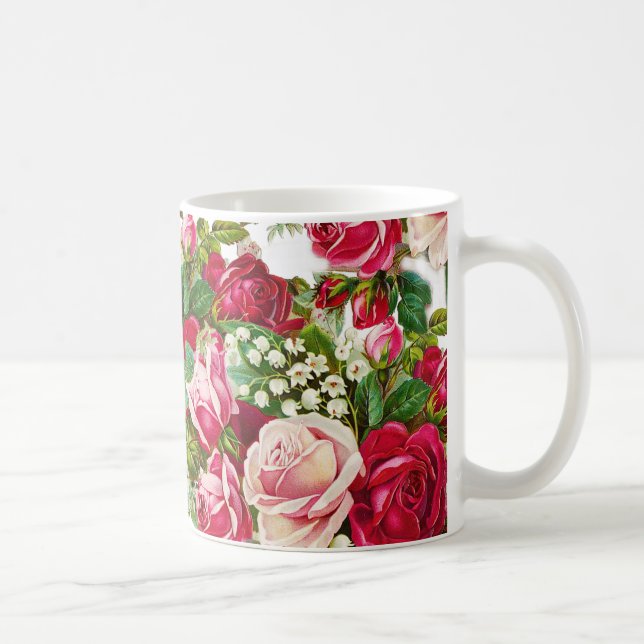 Botanische Blumen der Vintagen roten Tasse (Rechts)