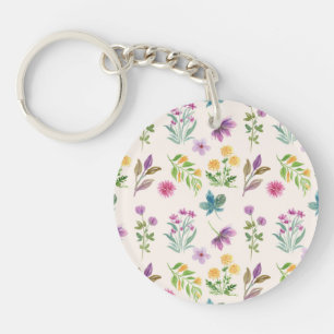 Botanische Blumen Frühlingsflorales Acryl Schlüsselanhänger